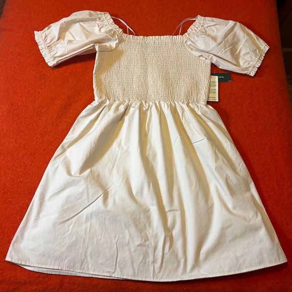 Peasant boho cream smocked puff sleeve babydoll dress NWT - Picture 2 of 10